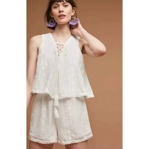Anthropologie Moon River Ivory Eyelet Embroidered Trim Sleeveless Romper Size XS